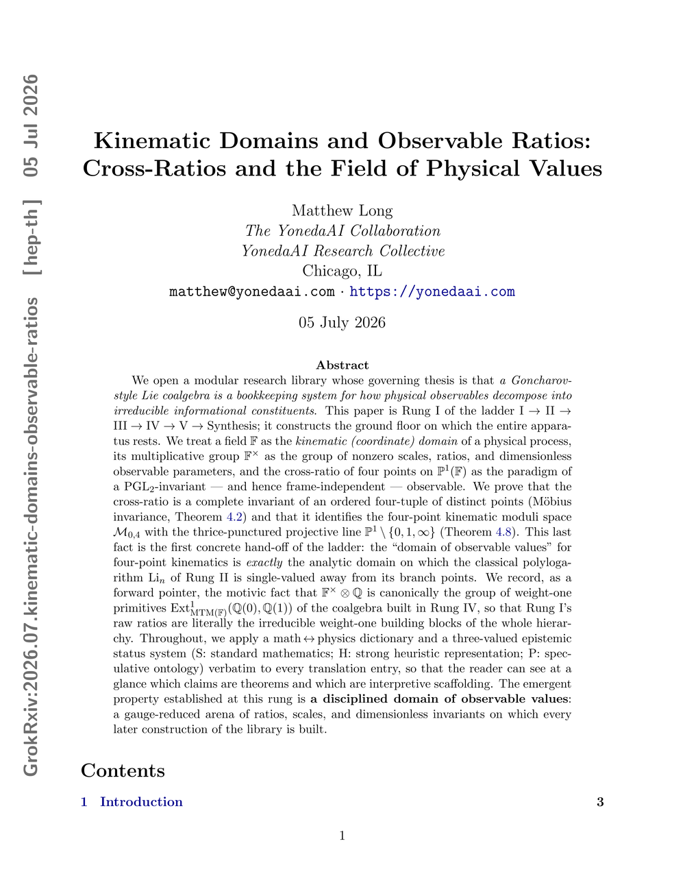 Cover of Part I: Kinematic Domains and Observable Ratios: Cross-Ratios and the Field of Physical Values