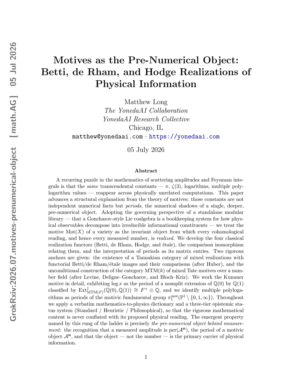 Cover of Part III: Motives as the Pre-Numerical Object: Betti, de Rham, and Hodge Realizations of Physical Information