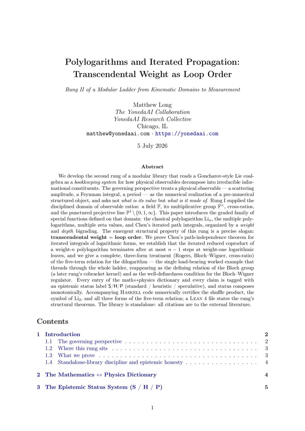 Cover of Part II: Polylogarithms and Iterated Propagation: Transcendental Weight as Loop Order