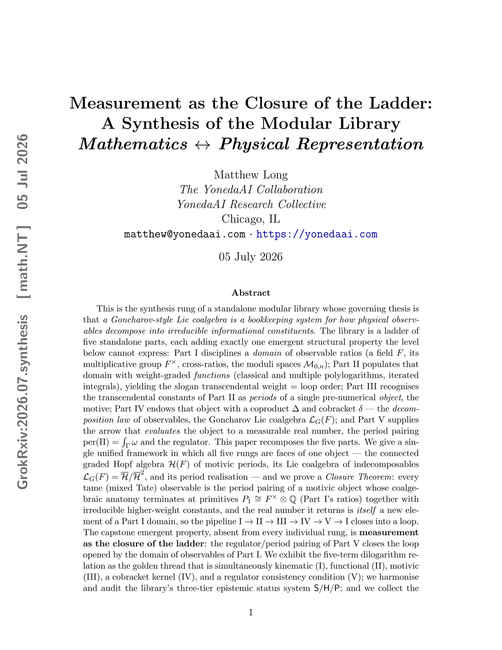 Cover of Synthesis: A Modular Synthesis: Measurement as the Closure of the Ladder